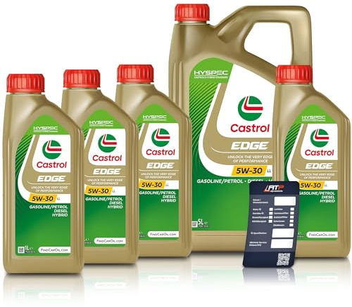 4x 1 L + 5 L = 9 Liter Castrol Edge Fluid Titanium 5W-30 LL Motoröl inkl. Castrol Ölwechselanhänger