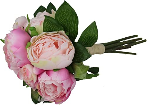 GMMH Pfingstrosen Bund 32 cm Seidenblumen Kunstblumen 9 Blüten Blumenstrauß (rosa-Hellrosa)