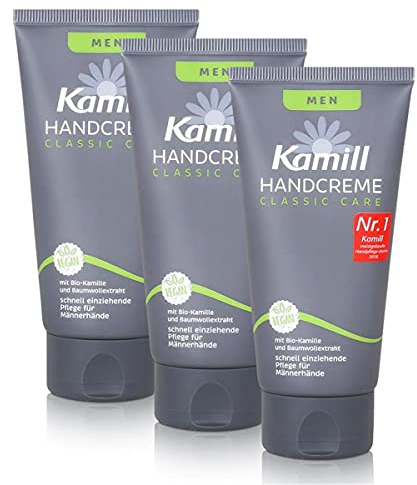 Kamill Handcreme MEN 3er Set (3 x 75ml) - pflegt & schützt mit Bio Kamille & Bisabolol, für trockene & beanspruchte Männerhände