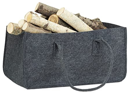 Relaxdays Set of 2 Felt Firewood Basket, Portable Magazine Holder, Wood Bin H x W x D: 25 x 25 x 50 cm, Anthracite