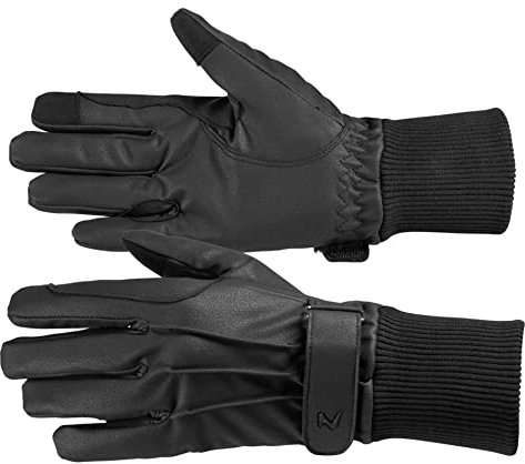 HORZE Reithandschuhe aus Kunstleder Mit Fleece Futter, Touchscreen Freundliches Gewebe, Größe 4.5-10, Schwarz, Dunkelnavy, Hellbraun, Schwarz, 9