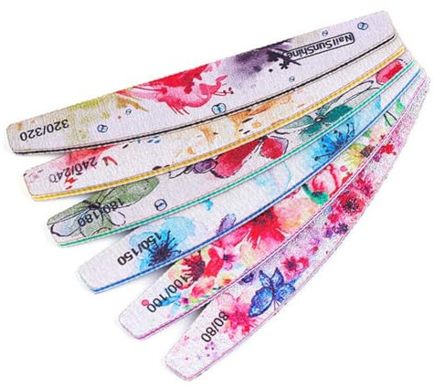 6 limas de uñas de grano diferente y búferes, pizarra de esmeril con patrón de flores (grano 80-320), herramientas profesionales de manicura para uso doméstico y en salón de belleza