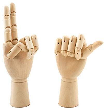 WANDIC Art Mannequin Hand, 2 Stück Holz flexibel Linke und rechte Hand, Modell für Skizzieren Zuhause Büro Klassenzimmer Schreibtisch Geschenk, 7 Inches