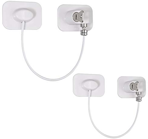 Kamtop Cerradura de Seguridad 18cm 2PCS Bloqueo de Seguridad Adhesivo sin Taladro Cierre de Nevera de Acero Inxidable 304 con Llaves para Refrigerador Ventana Armario Puerta Cajón-Rectangular Blanco