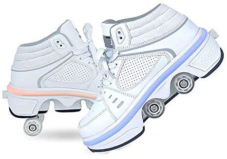 2In1 Mehrzweckschuhe Schuhe Mit Rollen Skateboardschuhe,Inline-Skate,Verstellbare Quad-Rollschuh Stiefel Skateboardschuhe Kann 7 Arten Von Licht Emittieren white,37