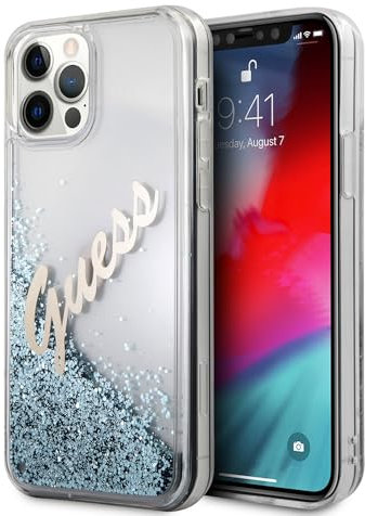 CG MOBILE Guess GUHCP12LGLVSBL Case for iPhone 12 Pro Max 6.7 Inch Hard Case Liquid Glitter Vintage Blue