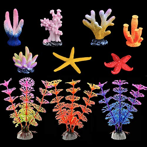 Künstliche Koralle Deko Aquarium, Korallen- und Wasserpflanzen Aquarium Pflanzen Dekorationen Aquarium Ornamente Packung mit 10 Stück