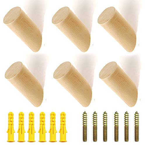 6 Pezzi Ganci Appendiabiti in Legno Naturale da Parete per Appendere Vestiti, Sciarpa, Cappello, Borsa - Decorativi Artigianali per Casa