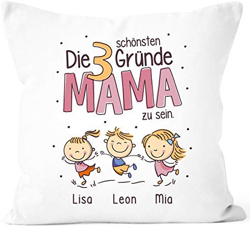 SpecialMe® Kissen-Bezug Die schönsten Gründe Mama zu Sein personalisiert mit Namen 1,2,3,4 Kinder Mama weiß 40cm x 40cm