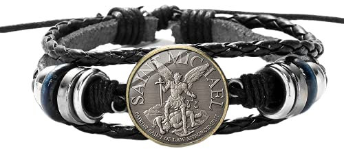 Erzengel St. Michael Lederarmband, St. Michael Protect Us Saint Shield Schutz Justice Charm Armband Amulett