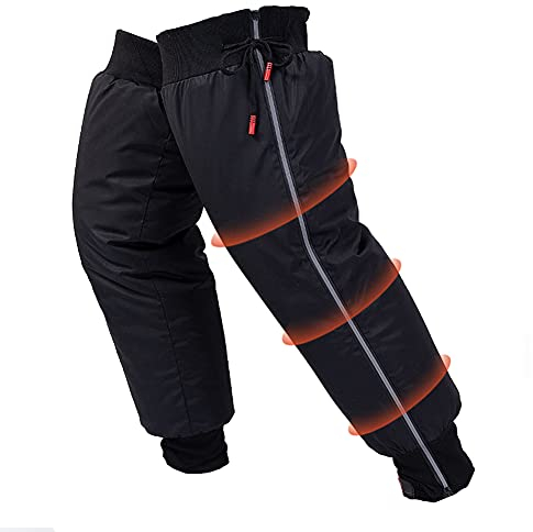 Woolala Unisex Windproof Long Leg Sleeves for Winter Riding Cycling, 60cm Thicken Quilted Leg Warmers with Reflective Stripe Knee Protector Large Zippered Opening