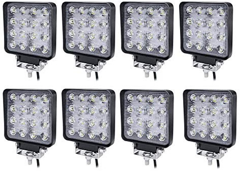 YUENFONG LED Arbeitsscheinwerfer 12V, 8 X 48W Offroad Scheinwerfer Zusatzscheinwerfer Flutlicht Wasserdicht IP67 Außenlampen, Aluminium Druckguss für JEEP Trecker SUV UTV ATV (8 X 48W)
