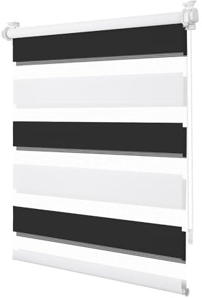 TFSKY Doppelrollo Klemmfix ohne Bohren Schwarz-Weiß B45 x H120 cm | Stoffbreite 40cm, 100% Polyester, Lichtdurchlässig & Verdunkelnd, Rollos Für Fenster innen, Stufenlos für Wohnzimmer, Büro