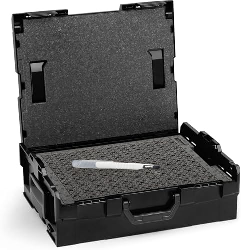 Bosch Sortimo Schnitteinlagen-Set | L BOX 136 (schwarz) inkl. Schnitteinlagenset EPP & Deckeneinlage | Sortimentskasten groß Schrauben
