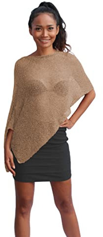 creazioni unique Poncho Coprispalle da Donna Elegante da Cerimonia o Sera - Poncho Donna in Rete di Viscosa Termica con Essenza di Fiore di Ciliegio (Beige)