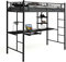 GIANTEX Hochbett mit Schreibtisch, 200x95x180,5cm, Etagenbett Kinderbett mit 2 Leitern & hohem Bettschutzgitter, Stockbett Kinder-Hochbett, Bettrahmen aus Metall 150 kg Belastung (Schwarz)