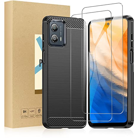 SCL Funda para Moto G53 y protector de pantalla para Motorola G53 y protector de pantalla para Moto G53 de vidrio templado [2 unidades] + funda, funda protectora de TPU antiarañazos, antihuellas