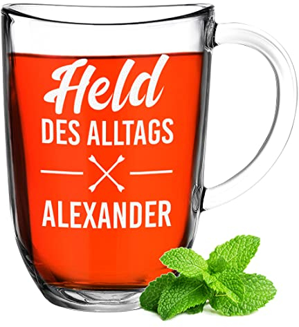 polar-effekt Leonardo Teebecher aus Glas mit personalisierter Gravur - Kaffeeglas mit Name - Espressotasse - Cappuccinogläser - spülmaschinengeeignet - Geburtstagsgeschenk - Trinkglas mit Henkel
