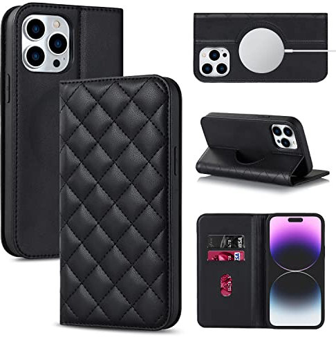 SINQERISHT Mobile Phone Case for Apple iPhone 13 Pro Max Case PU Leather Flip Case Compatible with MagSafe Mobile Phone Case with Stand Function and Magnetic Closure Shockproof Flip Protective Case