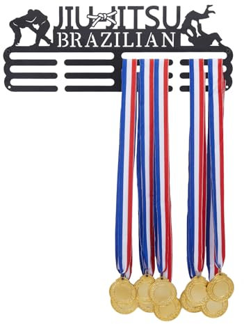 SUPERDANT Brasilianischer Jiu Jitsu Metallhalter für Ausstellung, Sportmedaillenhalter, BJJ UFC, personalisierbar, schwarzes Metallregal, Wandmontage, Umhängeband, Schlüsselband, Weihnachtsgeschenk
