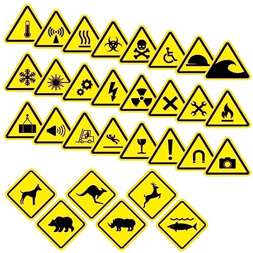 30 Stück Warnhinweis Aufkleber 6x5cm 30er Set Magnet Licht Feuer Helm Hunde Schutz Helm UV Schutz laminiert wasserfest Digitaldruck Warnung