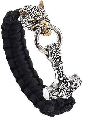 TQWSVUM Wikinger Mjolnir Thor Hammer Edelstahl skandinavisches geflochtenes Armband Herren Damen Nordischer Schmuck(19CM)