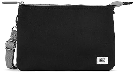 ROKA Carnaby XL Slim Crossbody Taschen für Damen & Herren - 3 Fächer, grober Reißverschluss, abnehmbarer & verstellbarer Gurt für Handy, Geldbörse, Schlüssel, asche, XL