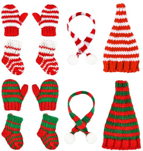 KATELUO Mini Weihnachtsmütze, Mini Weihnachtsmütze und Schal Set, Mini Weihnachtsschals, Mini-Weihnachtshandschuh, Mini-Strickmütze des Weihnachten, Weinflaschen-Topper, Weihnachten Tischdeko