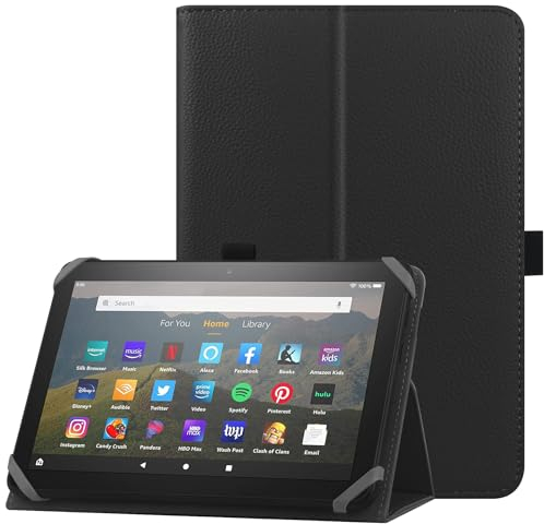 HoYiXi Custodia universale per 7-8 pollici tablet Fire HD 8 2020/2022 e Fire HD 8 Plus 2020/2022 con supporto e Cover protettiva per cinturino da polso per 7-8 Samsung Lenovo Android tablet - nero