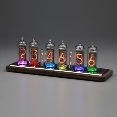TPHRAVAL Nixie Röhrenuhr IN14 Leuchtröhre, WLAN-Timing, 12/24-Stunden-Umschaltung, schwarze Walnussholz-Basis, Helligkeits-Auto-Sensing-Einstellung, Desktop-dekoratives Geschenk