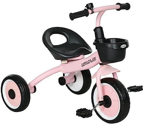 AIYAPLAY Dreirad, Kinderfahrrad mit Verstellbarer Sitz, Laufrad mit Fahrradkorb, Klingel, Kinderrad mit Pedalen, Lauffahrrad für Kinder 2-5 Jahre, Metall, Rosa