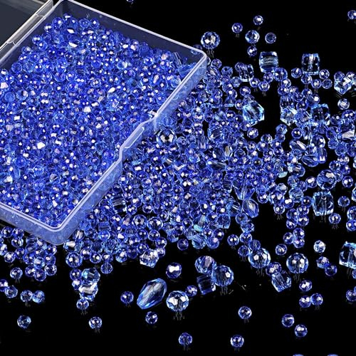 VIDSTW 600 Piezas Cuentas de Vidrio Facetado 4/6/8mm para DIY Pulseras Collares Manualidades - Azul