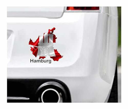 WildeBabsKLBT I082 Bundesland Hamburg Schrift schwarz Fahne Flagge Wappen Staat Land Karte Form 11cm Hochwertiger Premium Auto-Aufkleber Sticker Decal Autoaufkleber Q109