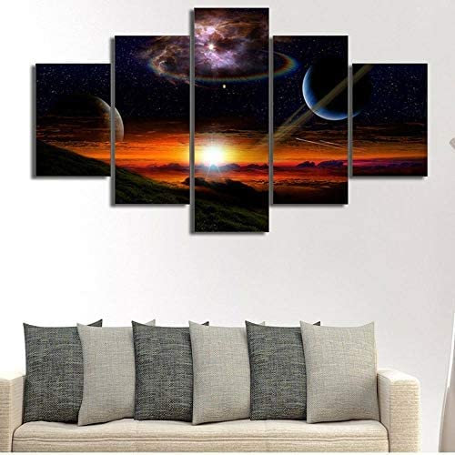 5 Stück Wandgemälde Sternenhimmel Galaxie Planet (Xxl/Mit Rahmen 200 X 100 Cm) Leinwand Poster Wandkunst Dekor Drucken Bild Gemälde Für Wohnzimmer Schlafzimmer Kinderzimmer Hotelrestaurant -9P0W-W5Q