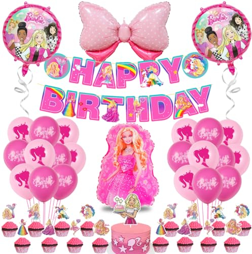 Philoctes Prinzessin Geburtstag Deko Set, Mädchen Party Dekoration Luftballons, Barbiprinzessin Mottoparty Karneval Make-up Geburtstag Partydekorationen