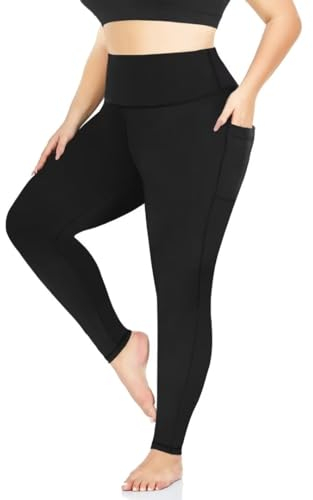 TNNZEET Leggings Damen High Waist mit Taschen Sporthose Blickdicht Sportleggins Lang Weiche Yogahose Elastische Hosen Sport Gym Laufhose(Schwarz,3XL)