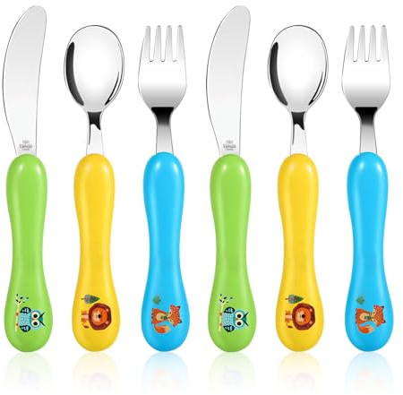Lehoo Castle Couverts Enfant INOX 6 PCS, Ensemble de Couverts pour Bebe 2 x Fourchettes, 2 x Cuillères, 2 x Couteaux, Set Couvert Bebe pour Garçons Filles