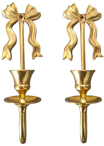 Heimvita 2er-Set Wandkerzenhalter,Gold Messing Metall Wanddekoration,Schleifen Stil Vintage Wand Teelichthalte für Wohnzimmer, Esszimmerr,Eingangsbereich, Kamine (Gold)