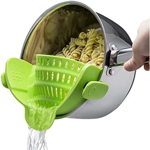 Adjustable Silicone Clip On Food Strainer Colander for Pot and Pan Clip Type Filter Pot Filter Clip Type Multifunctional Drain Basket Pasta Strainer Vegetable Washing Drain Basket (Green)