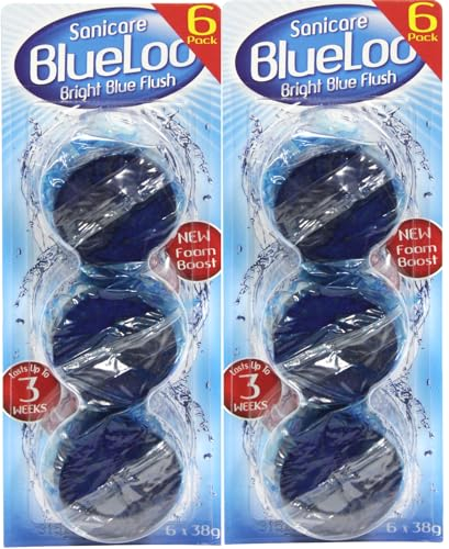 Sanicare Blue Toilet Cistern Blocks 12 Pack (2 x 6 Blocks) – Long Lasting Fresh Fragrance, Prevents Limescale, Blue Flush, 38g Each