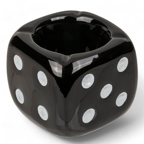 MIJOMA Würfel-Aschenbecher aus Steingut, 8 x 7.5 cm - Das perfekte Mitbringsel für zwanglose Abende, verfügbar in Schwarz und Weiß – Coole Raucherzone mit Stil und Spaß! (Schwarz)