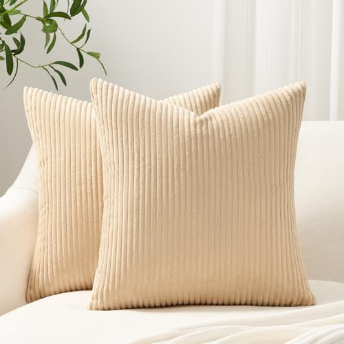 Topfinel 2er Set Kissenbezug 45x45 - Kordsamt Kissenbezüge Kissenhülle Sofakissen Dekokissen Couchkissen Weich für Sofa Schlafzimmer Wohnzimmer Büro,Zierkissenbezug Deko Kissenhüllen Wohnzimmer Khaki