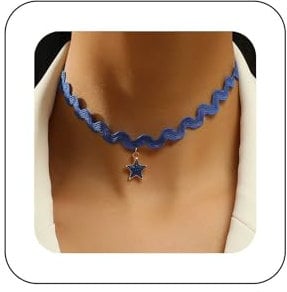 Xduargs Boho Blue Wave Star Choker Necklace Vintage Blue Braid Short Necklace Blue Resin Star Pendant Necklace Woven Rope Collar Necklace Jewelry for Women and Girls