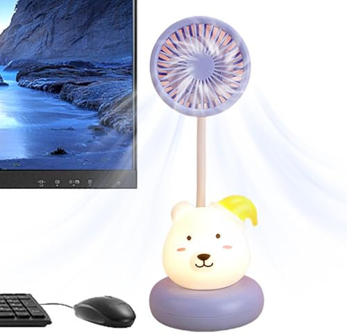 Ventilador de escritorio recargable, ventilador de escritorio con luz nocturna, ventilador USB con luz nocturna LED, refrigerador infantil para biblioteca de dormitorio, refrigeración
