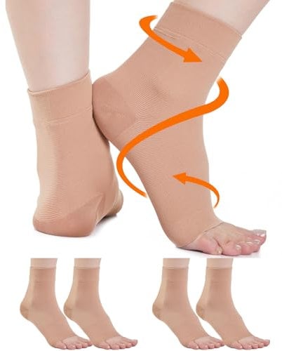 2 Paar Sprunggelenkbandage Medizinische Kompressionssocken Damen & Herren 20-30mmhg, Stützstrümpfe Bandage Fußgelenk Knöchelbandage für Schwellung Fersensporn Verstauchung Sport (2x Beige, M)