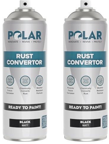 Polar Rust Converter Spray - 2 x 500ml | Matt Black | Effective Rust Converter for Metal | Weather Resistant Protection Against Corrosion | Ideal for Vehicles, Trailers, Fences & Storage Tanks