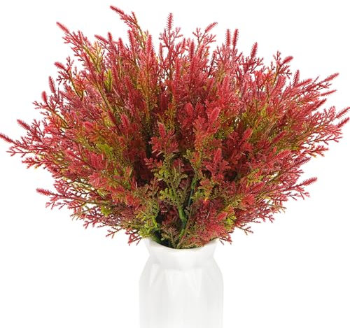 HBell 6Pcs Autumn Artificial Plants,Outdoors Artificial Fall Flowers,UV-Resistant PlasticFlowers Plants for Fall Home Garden Porch Decoration Thanksgiving Halloween Christmas Decor (Autumn Red)