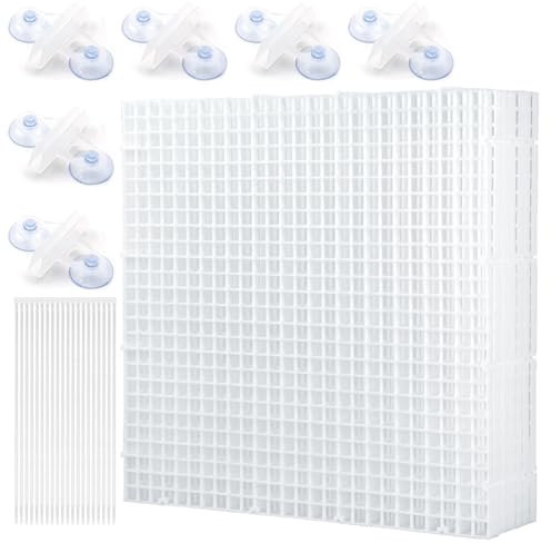 LINLAN 8 Piezas 30 x 30 cm Separador para Acuario, Bandeja Inferior de Filtro, Tablero de Rejilla para Filtración DIY y Protección del Fondo en Aquascaping (Blanco con Ventosa Fija)