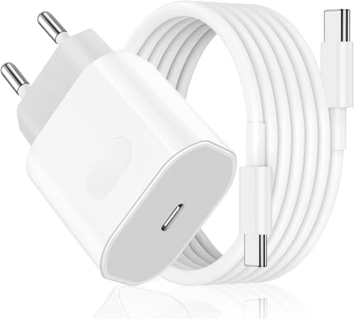 Cargador Carga Rapida para iPhone 16/16 Pro/16 Pro Max/16 Plus/15/15 Pro/15 Pro Max/15 Plus/iPad Pro/iPad Air, 27W USB C Carregador Enchufe Rapido Adaptador Corriente con 2M Cable
