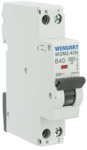 Wengart Interruttore in miniatura WGM2-40N, AC230V 40A 1P+N 6kA B-Char, interruttore di sicurezza elettrico per uso domestico/industriale